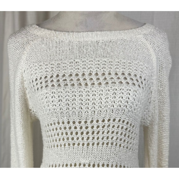Abercrombie & Fitch Open Knit Sweater Boat Neck Trendy Casual Long Sleeve SZ S - Picture 3 of 10